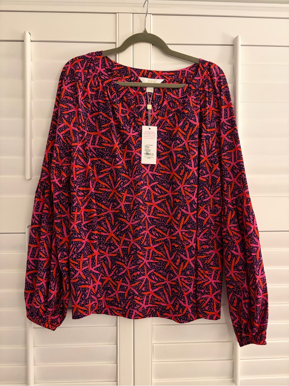 Lilly Pulitzer NWT Sullivan Large Pink & Red Starfish-Print Long-Sleeve Blouse